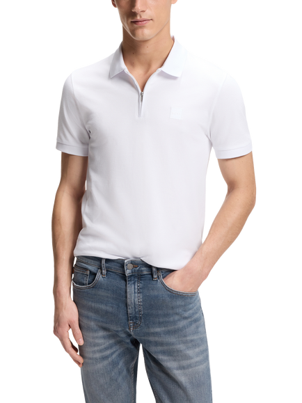 BOSS Regular Fit Stretch Piqué Polo Shirt, White, White