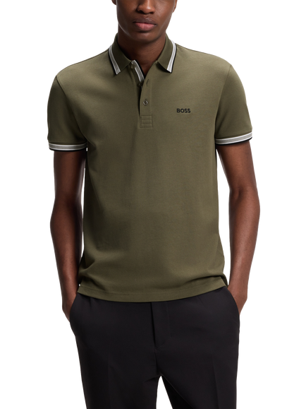 BOSS Paddy Edge Stripe Polo Shirt, Open Green, Open Green
