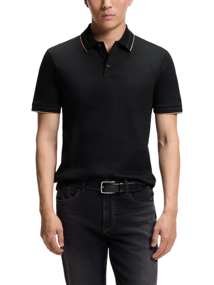 BOSS Slim Fit Cotton Polo Shirt, Black, Black