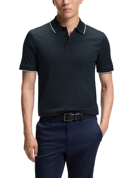 BOSS Pure Cotton Slim Fit Polo Shirt, Dark Blue, Dark Blue
