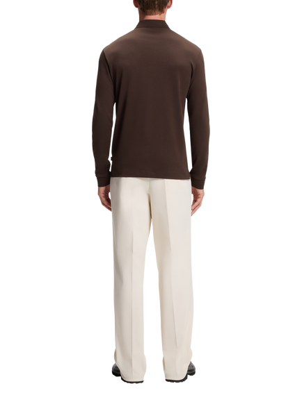 Boss Cotton Long Sleeve Polo Top, Dark Brown - view 2, Dark Brown