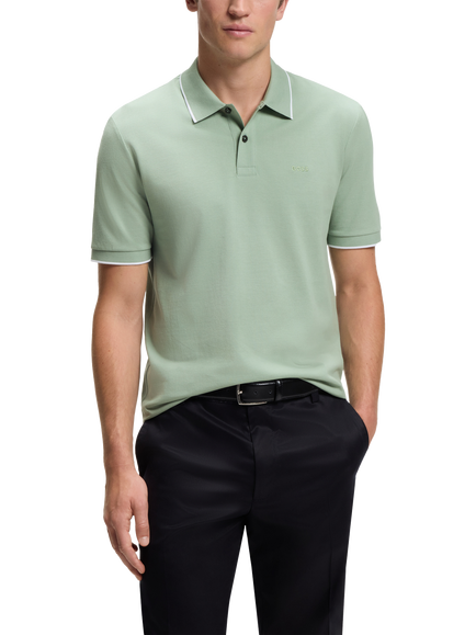 BOSS Regular Fit Cotton Polo Shirt, Open Green, Open Green