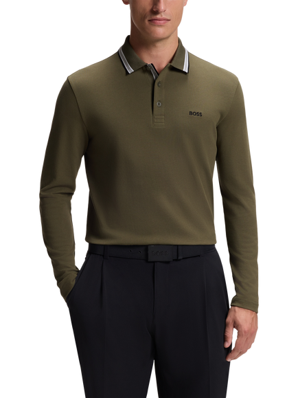 HUGO BOSS BOSS Plisy Long Sleeve Polo Shirt, Open Green, Open Green