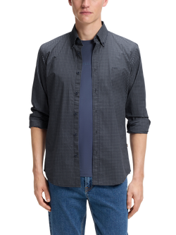 BOSS Mini Check Long Sleeve Shirt, Dark Blue, Dark Blue