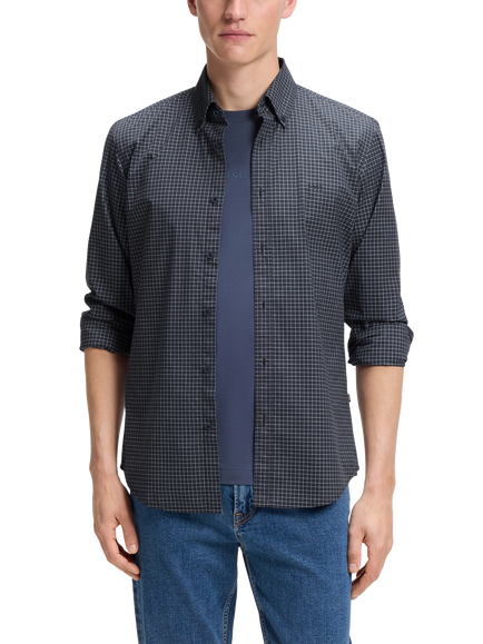 BOSS Mini Check Long Sleeve Shirt, Dark Blue, Dark Blue