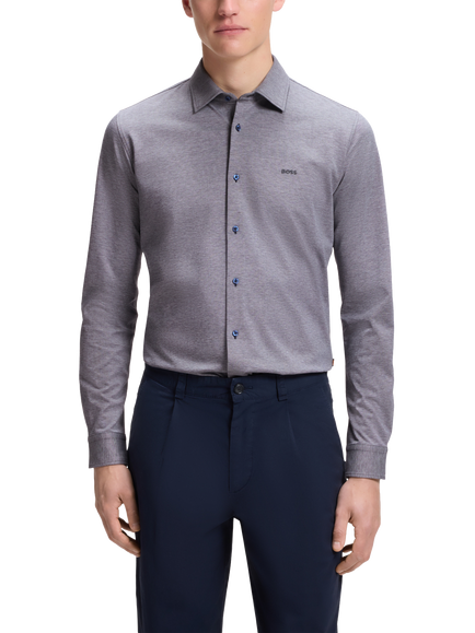 BOSS Yarn Dyed Pure Cotton Piqué Shirt, Dark Blue, Dark Blue