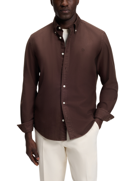 BOSS Virgin Wool Regular Fit Shirt, Dark Brown, Dark Brown