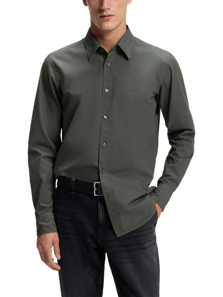 BOSS Garment-Dyed Cotton Regular Fit Shirt, Open Green, Open Green