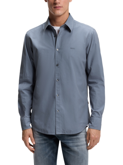 BOSS Cotton Embroidered Logo Shirt, Medium Blue, Medium Blue
