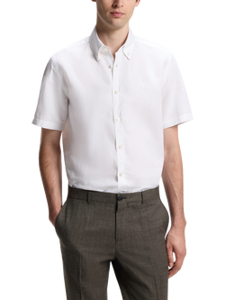 BOSS Regular Fit Linen Blend Shirt, White, White