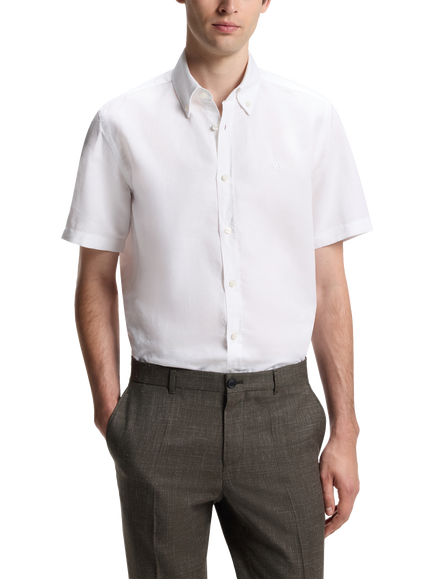 BOSS Regular Fit Linen Blend Shirt, White, White