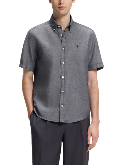 BOSS Regular Fit Linen Blend Shirt, Dark Blue, Dark Blue