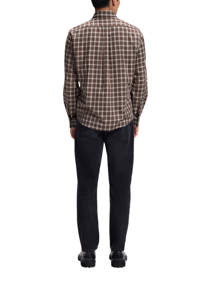 BOSS Checked Virgin Wool Shirt, Open Brown - view 2, Open Brown