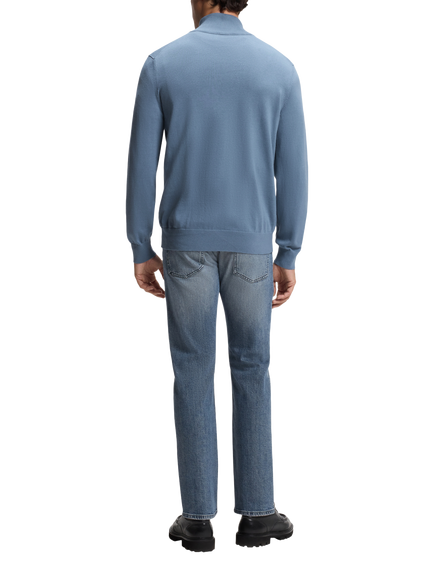 BOSS Cotton Rich Quarter-Zip Jumper, Medium Blue - view 2, Medium Blue