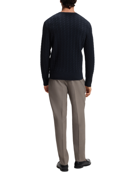 HUGO BOSS BOSS Furlan Cable Knit Crew Neck Wool Cashmere Blend Jumper, Dark Blue - view 2, Dark Blue