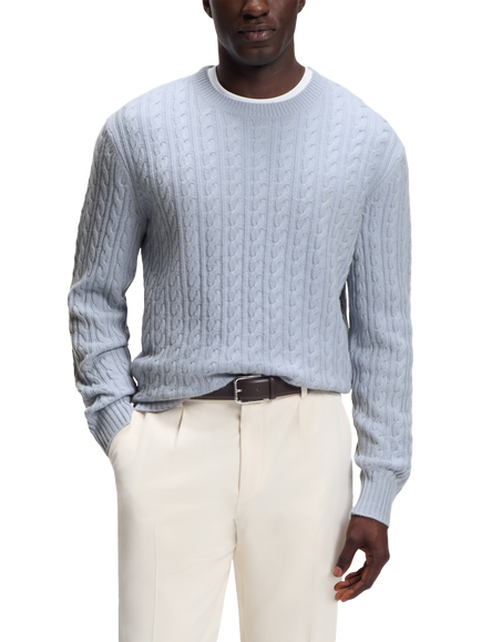 BOSS Cotton Rich Cable Knit Jumper, Open Blue, Open Blue