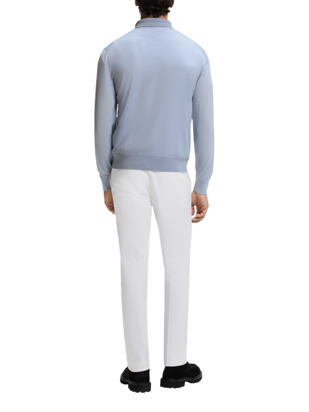 HUGO BOSS BOSS Long Sleeve Merino Wool Polo Shirt, Open Blue - view 2, Open Blue