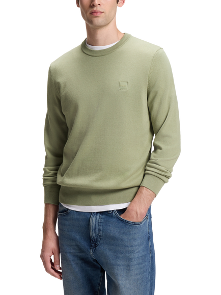 BOSS Cotton Rich Crew Neck Jumper, Open Green, Open Green