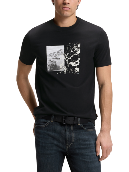 BOSS Cotton Graphic Print Crew Neck T-Shirt, Black, Black