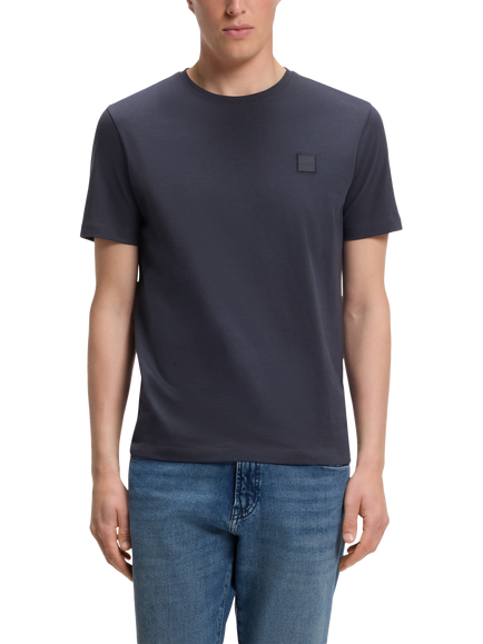BOSS Cotton Woven Patch Crew Neck T-Shirt, Dark Blue, Dark Blue