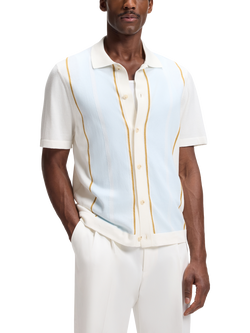 BOSS Stripe Colour Block Short Sleeve Cardigan, Open White, Open White