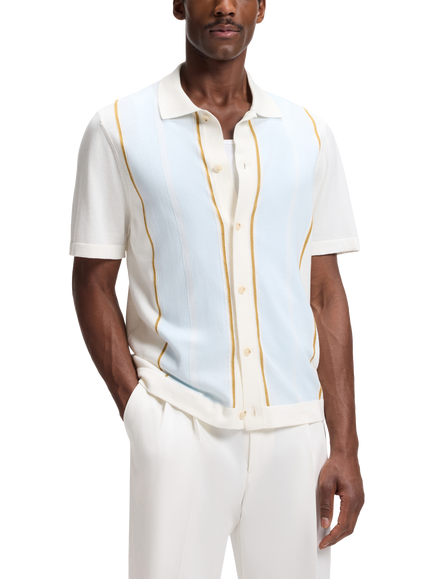 BOSS Stripe Colour Block Short Sleeve Cardigan, Open White, Open White