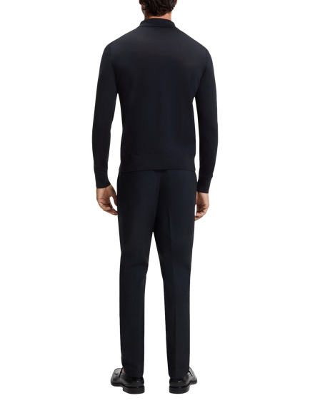 BOSS Pure Merino Wool Regular Fit Shirt Collar Cardigan, Dark Blue - view 2, Dark Blue