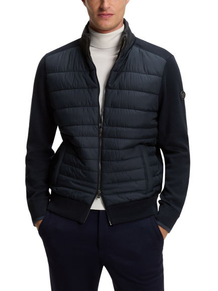 BOSS Facente Wool Cotton Blend Padded Zip Cardigan, Dark Blue, Dark Blue