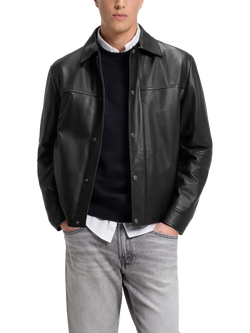 BOSS Nappa Leather Shirt Jacket, Black, Black