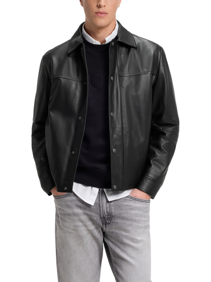 BOSS Nappa Leather Shirt Jacket, Black, Black