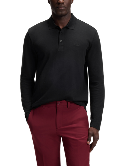 HUGO BOSS BOSS Plisy Long Sleeve Polo Shirt, Black, Black