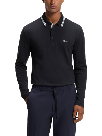 HUGO BOSS BOSS Plisy Long Sleeve Polo Shirt, Dark Blue