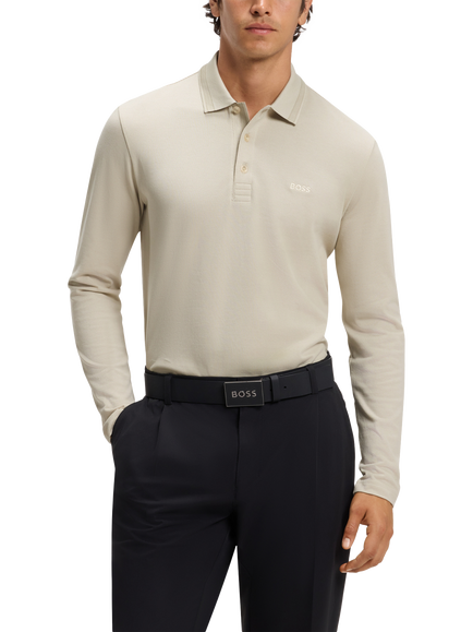 HUGO BOSS Plisy Long Sleeve Polo Shirt, Light Beige, Light Beige