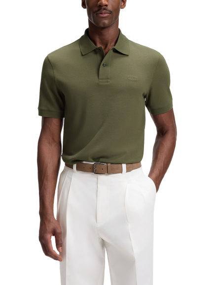 BOSS Regular Fit Cotton Blend Polo Shirt, Open Green, Open Green