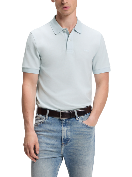 BOSS Pure Cotton Short Sleeve Polo Shirt, Open Blue, Open Blue