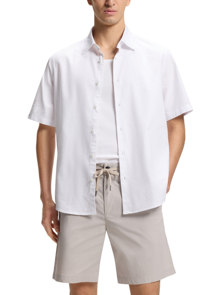 BOSS Cotton Short Sleeve Oxford Shirt, White, White