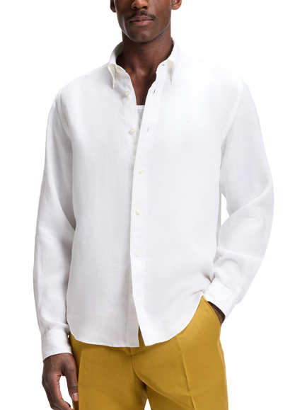 BOSS Pure Linen Long Sleeve Shirt, White, White