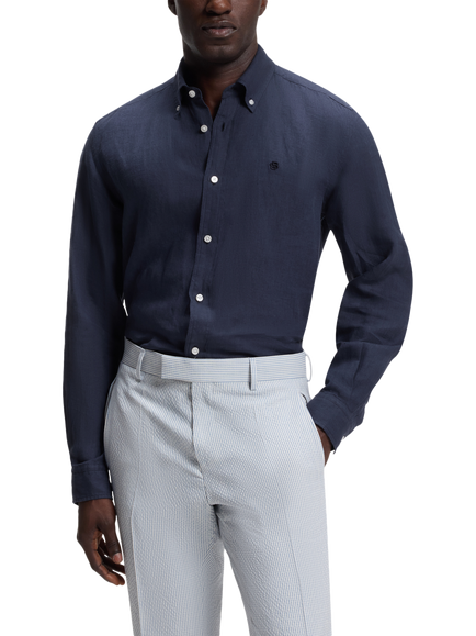 HUGO BOSS BOSS Button Down Cotton Wool Blend Shirt, Dark Blue, Dark Blue