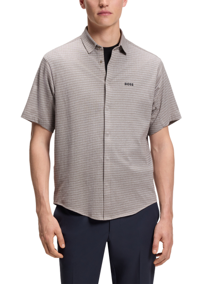BOSS Cotton Regular Fit Short Sleeve Shirt, Light Green, Light Green