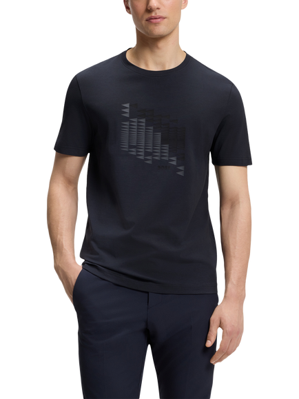BOSS Cotton Rich Graphic Crew Neck T-Shirt, Dark Blue, Dark Blue