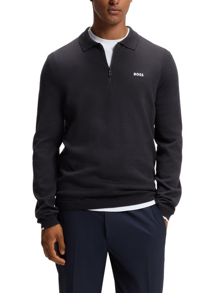 BOSS Cotton Quarter-Zip Jumper, Dark Blue, Dark Blue