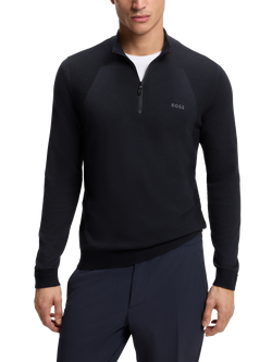 BOSS Cotton Rich Quarter-Zip Jumper, Dark Blue, Dark Blue