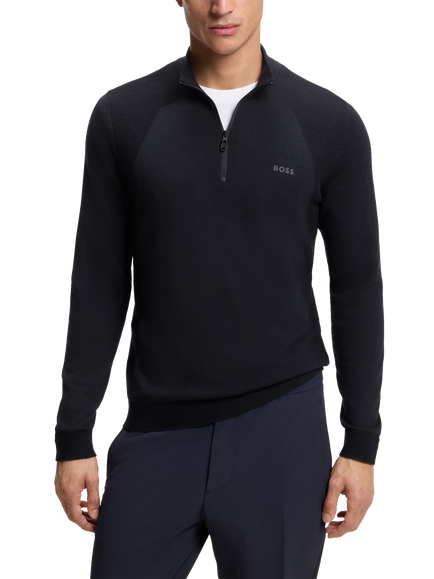 BOSS Cotton Rich Quarter-Zip Jumper, Dark Blue, Dark Blue