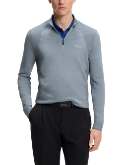 BOSS Cotton Rich Quarter-Zip Jumper, Dark Grey, Dark Grey