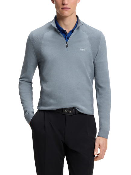 BOSS Cotton Rich Quarter-Zip Jumper, Dark Grey, Dark Grey