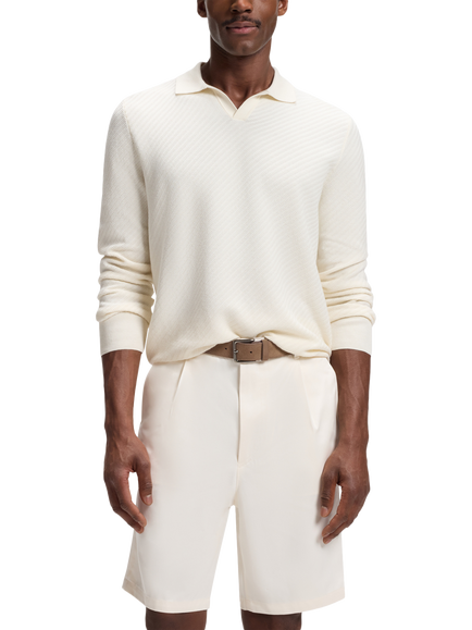BOSS Cotton Long Sleeve Polo Shirt, Open White, Open White