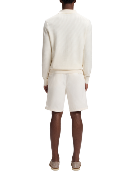 BOSS Cotton Long Sleeve Polo Shirt, Open White - view 2, Open White