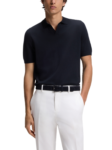 BOSS Cotton Rich Fine-Knit Polo Shirt, Dark Blue, Dark Blue