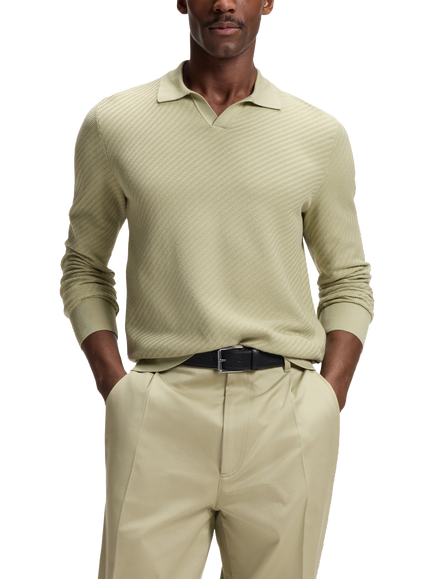 BOSS Pure Cotton Long Sleeve Polo Shirt, Dark Beige, Dark Beige