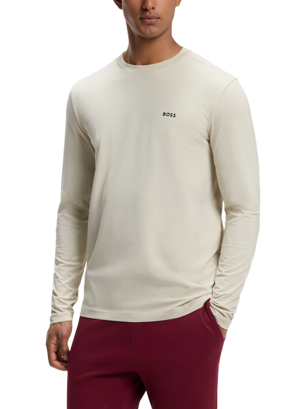 HUGO BOSS BOSS Essentials Crew Neck Long Sleeve Cotton Blend T-Shirt, Light Beige, Light Beige
